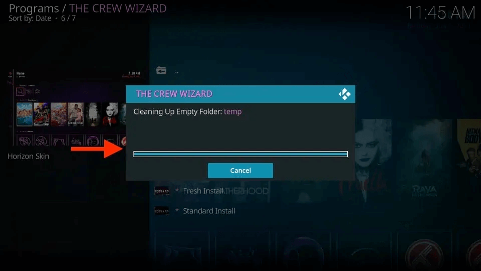 Wizard performs cleanup on Kodi